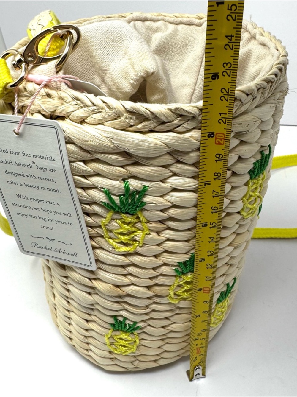 NEW Rachel Ashwell Pineapple Straw Bucket Drawstring Bag Purse  Embroidered - Picture 8 of 10